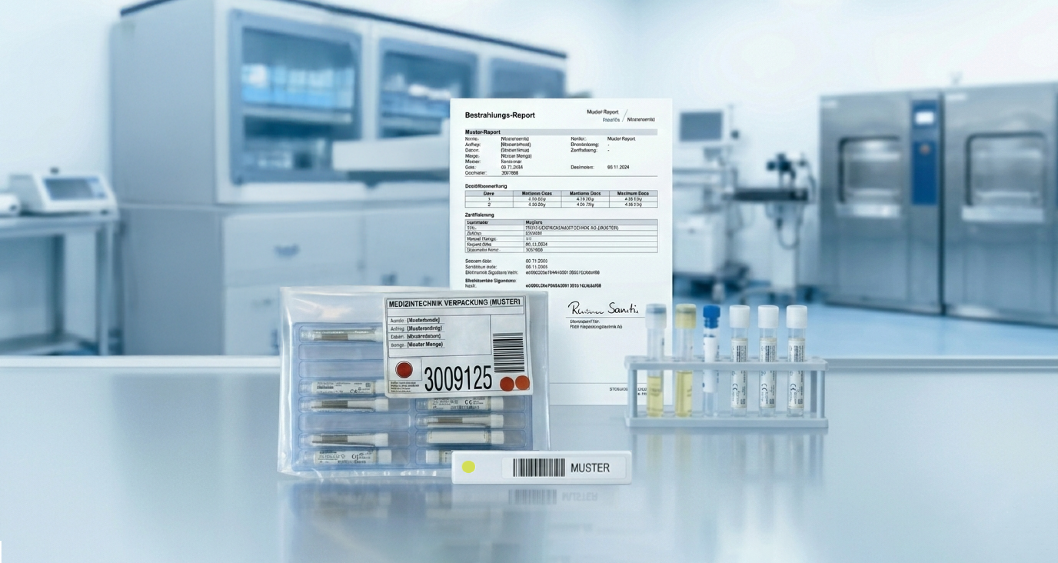 Schrauben in Tubes, Dosimeter Zertifikat